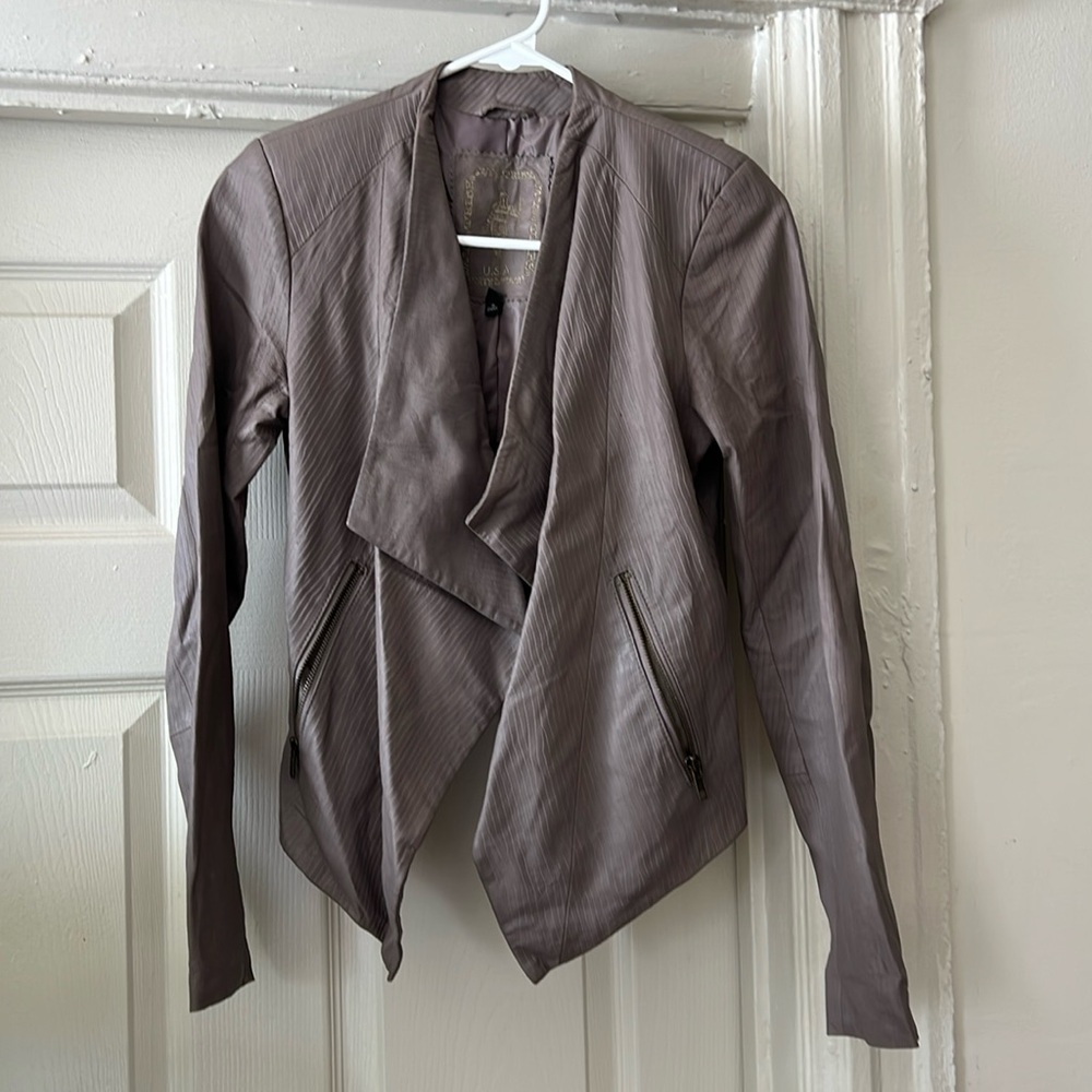 My Tribe leather, asymmetrical jacket. Grey, size small.